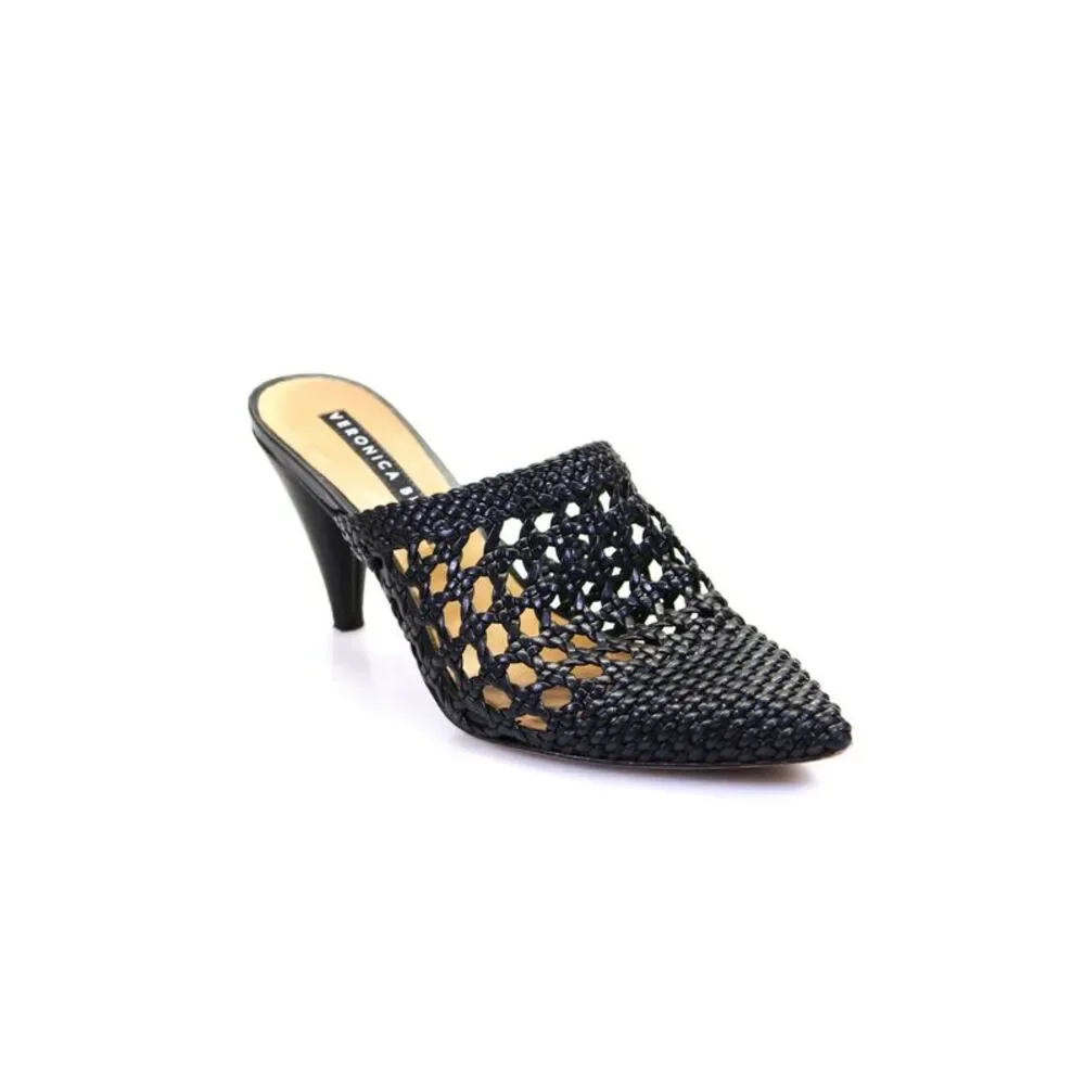 Veronica Beard Womens Jaqlyn Basket Weave Stiletto Mules Pumps Black 37.5 7.5